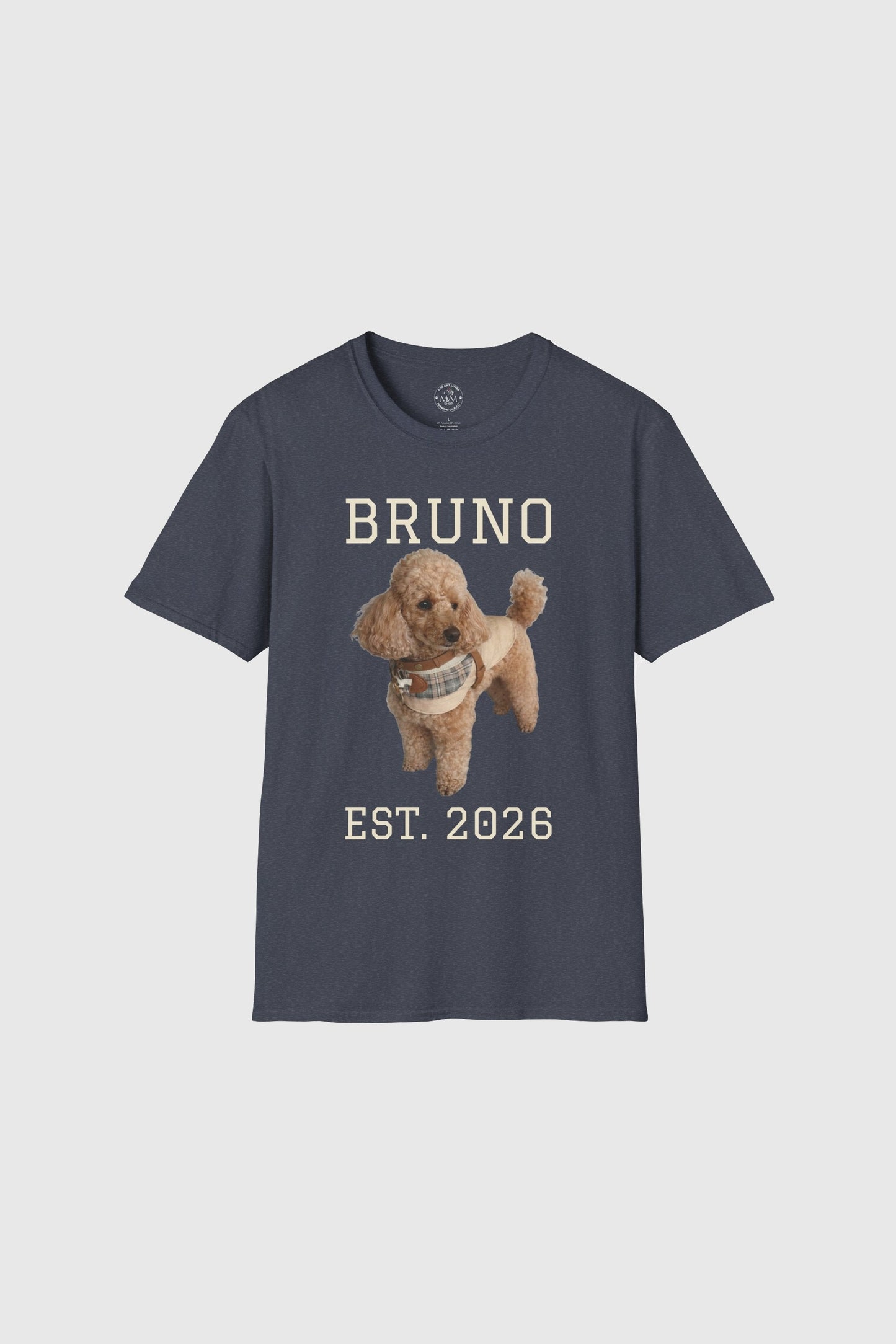 Man wearing black personalized dog t-shirt with custom name