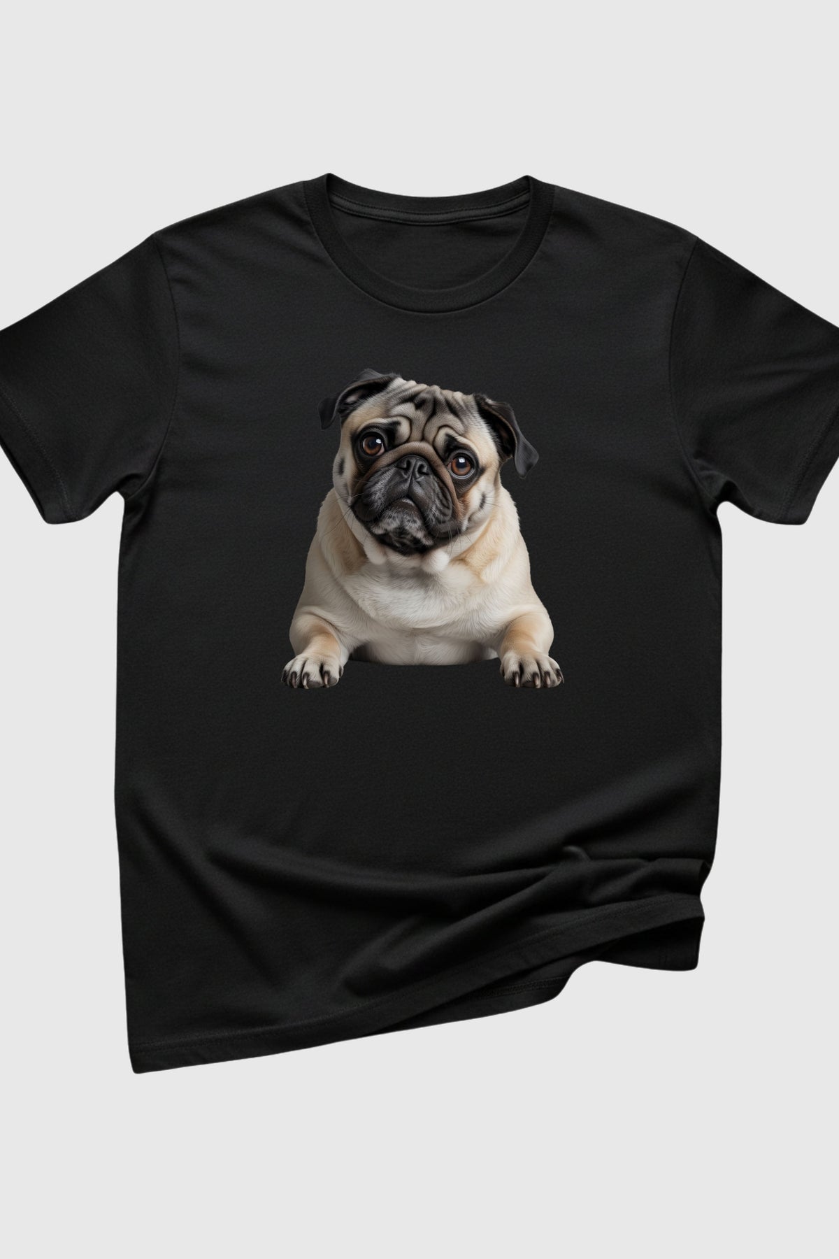Man wearing white cute pug t-shirt