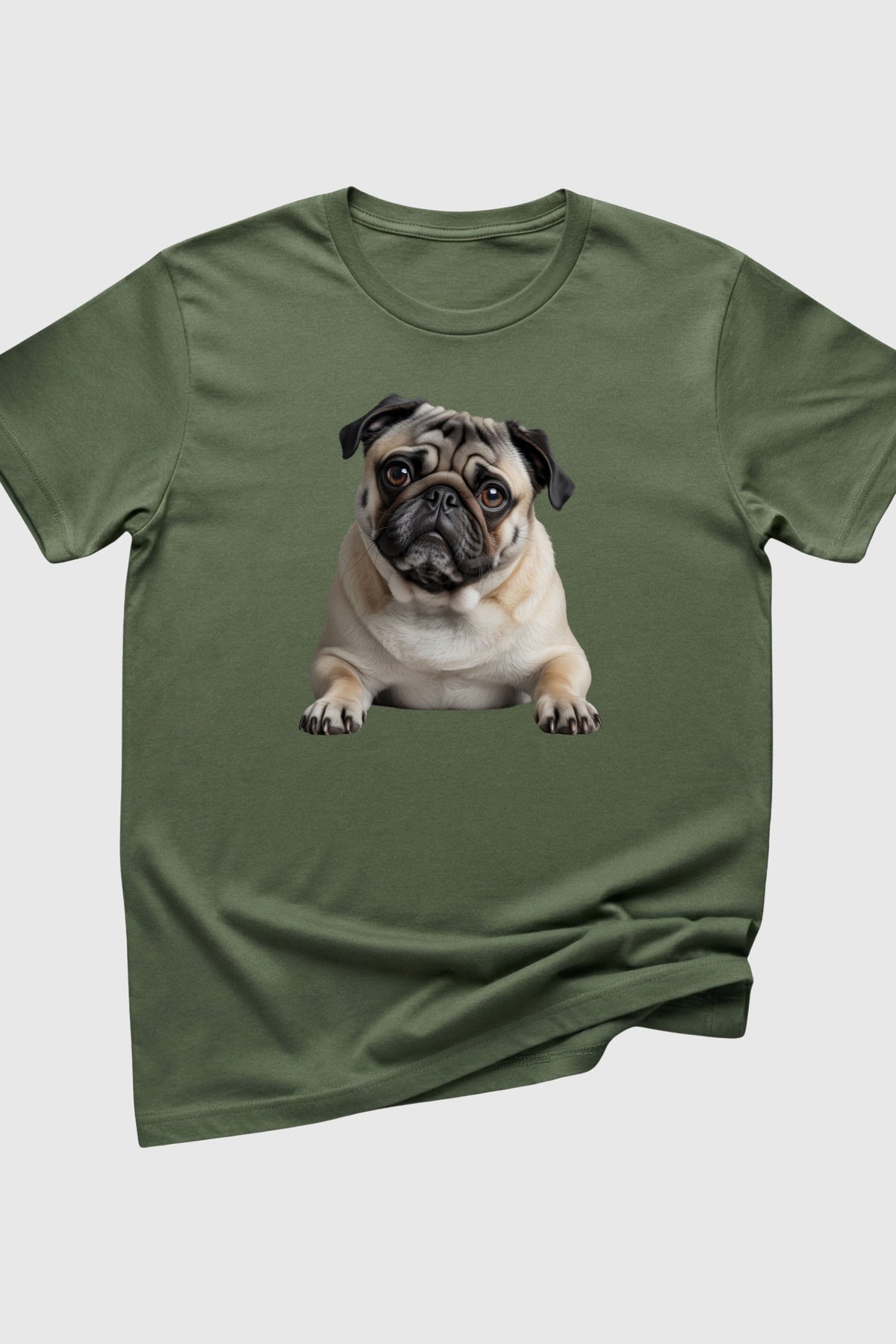 Black t-shirt with cute pug print, unisex crew neck