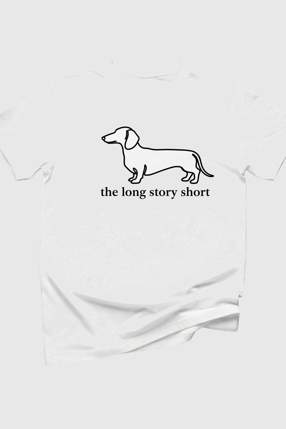 Heather gray t-shirt with dachshund the long story short print, unisex crew neck