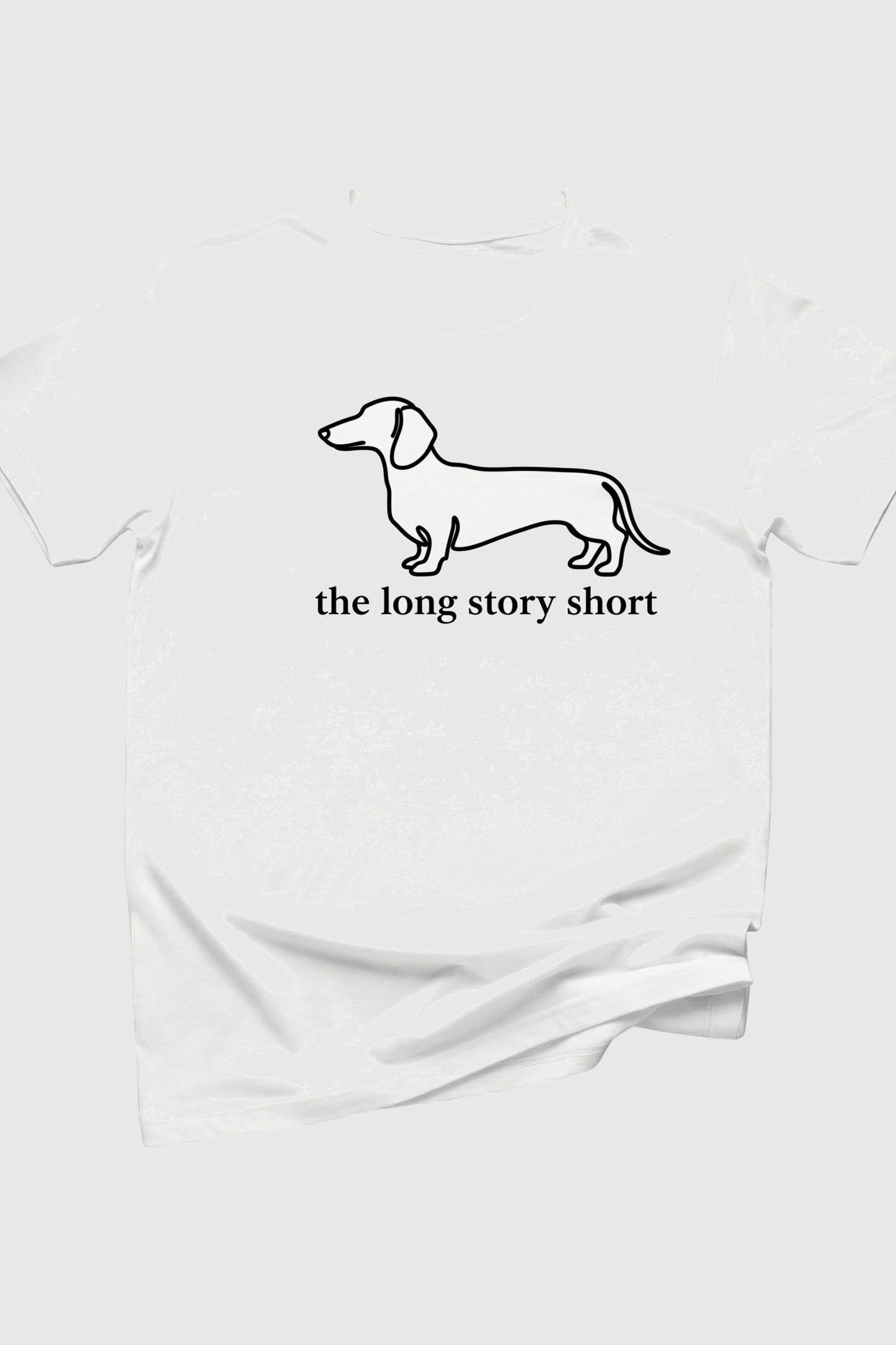 Heather gray t-shirt with dachshund the long story short print, unisex crew neck