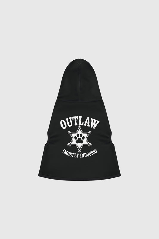 Dachshund wearing outlaw mostly indoors dog hoodie