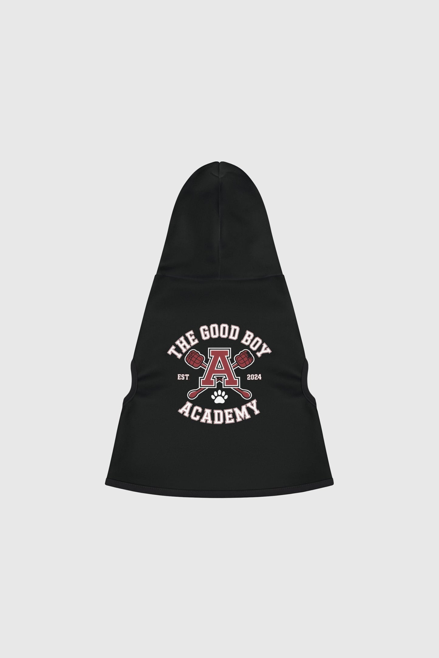 Dachshund wearing white the good boy academy dog hoodie