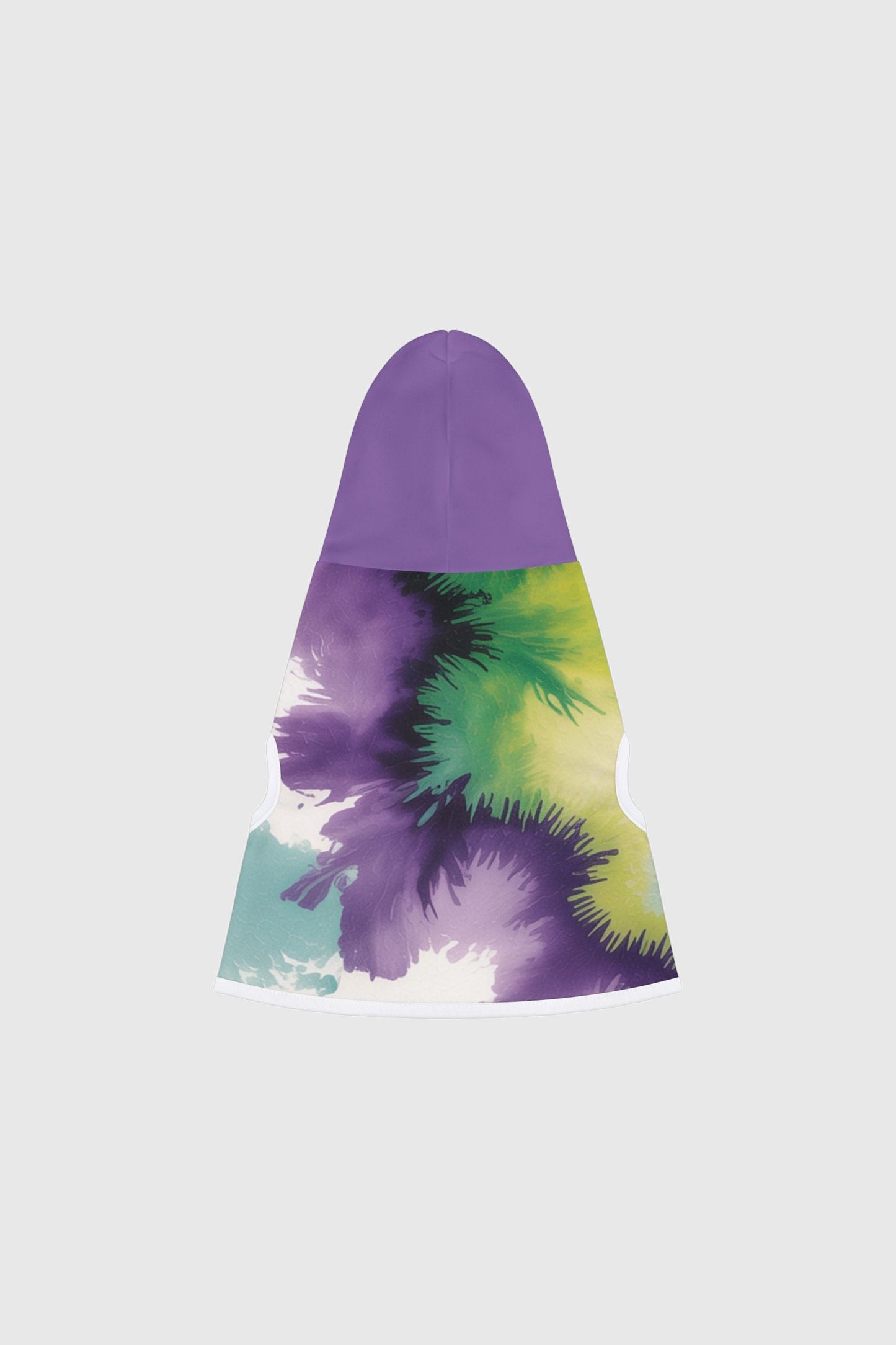 Tie-dye green purple dog hoodie, detail close-up