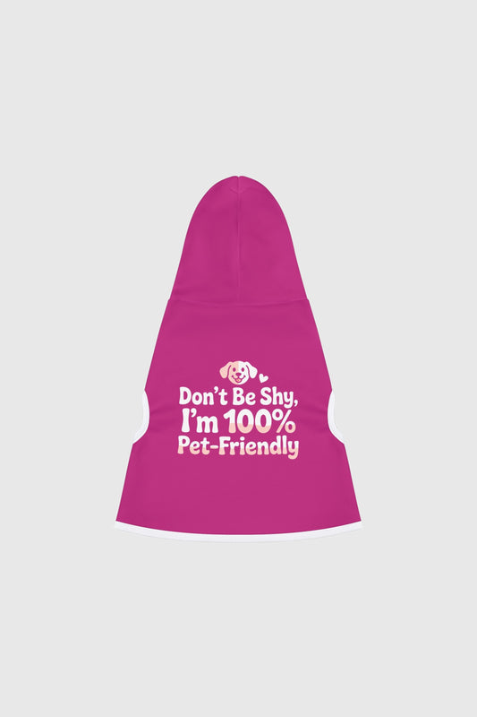 Dachshund wearing red Don't Be Shy dog hoodie