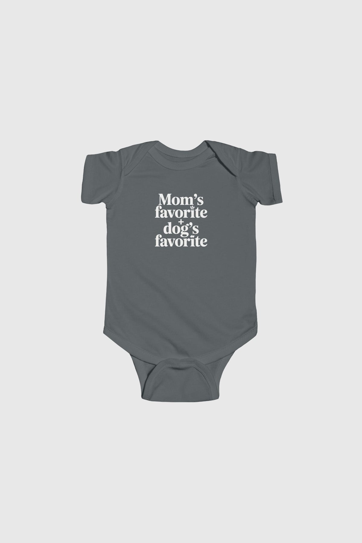Baby wearing light blue Mom's Favorite Dog's Favorite bodysuit