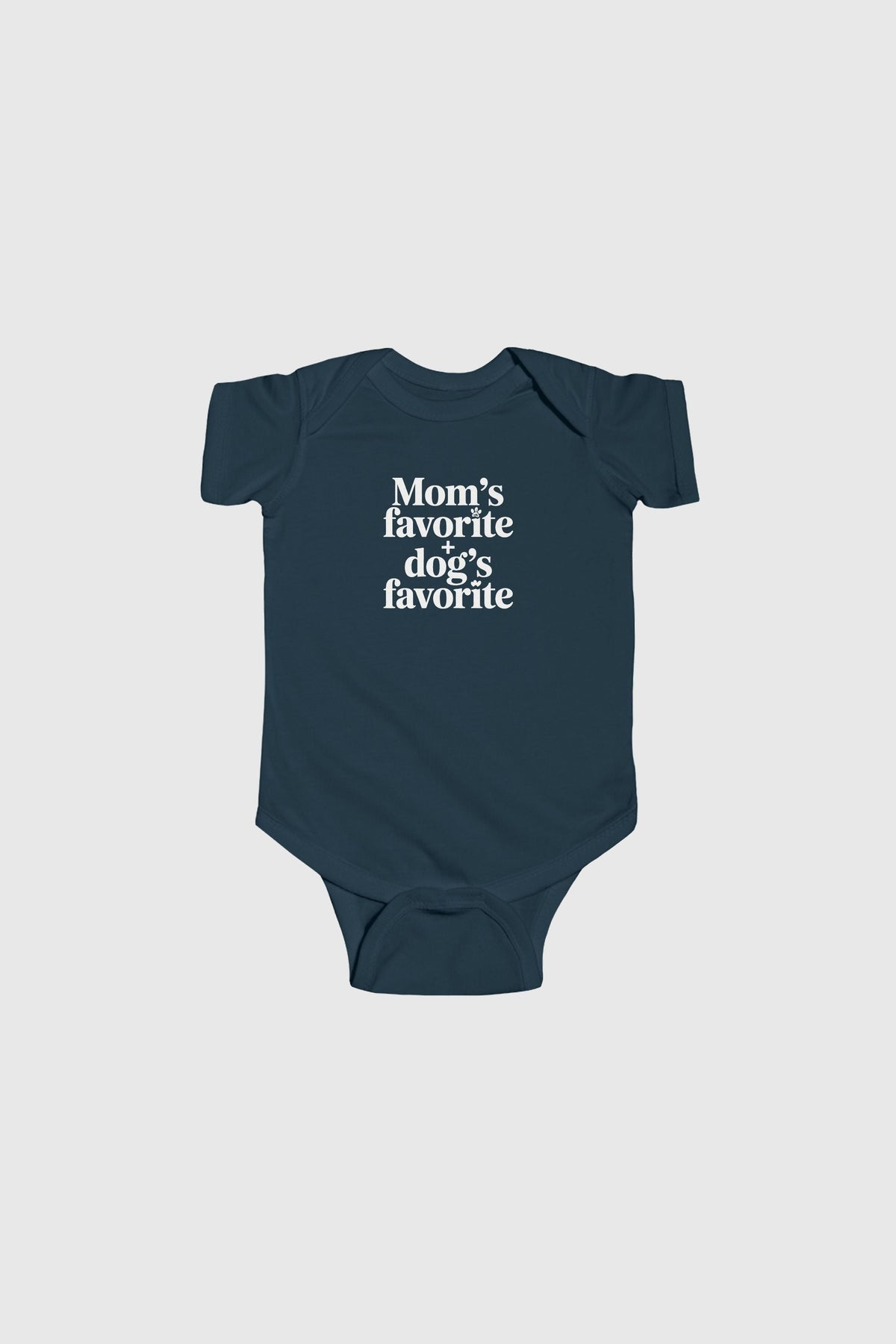 Baby wearing lavender Mom's Favorite Dog's Favorite bodysuit