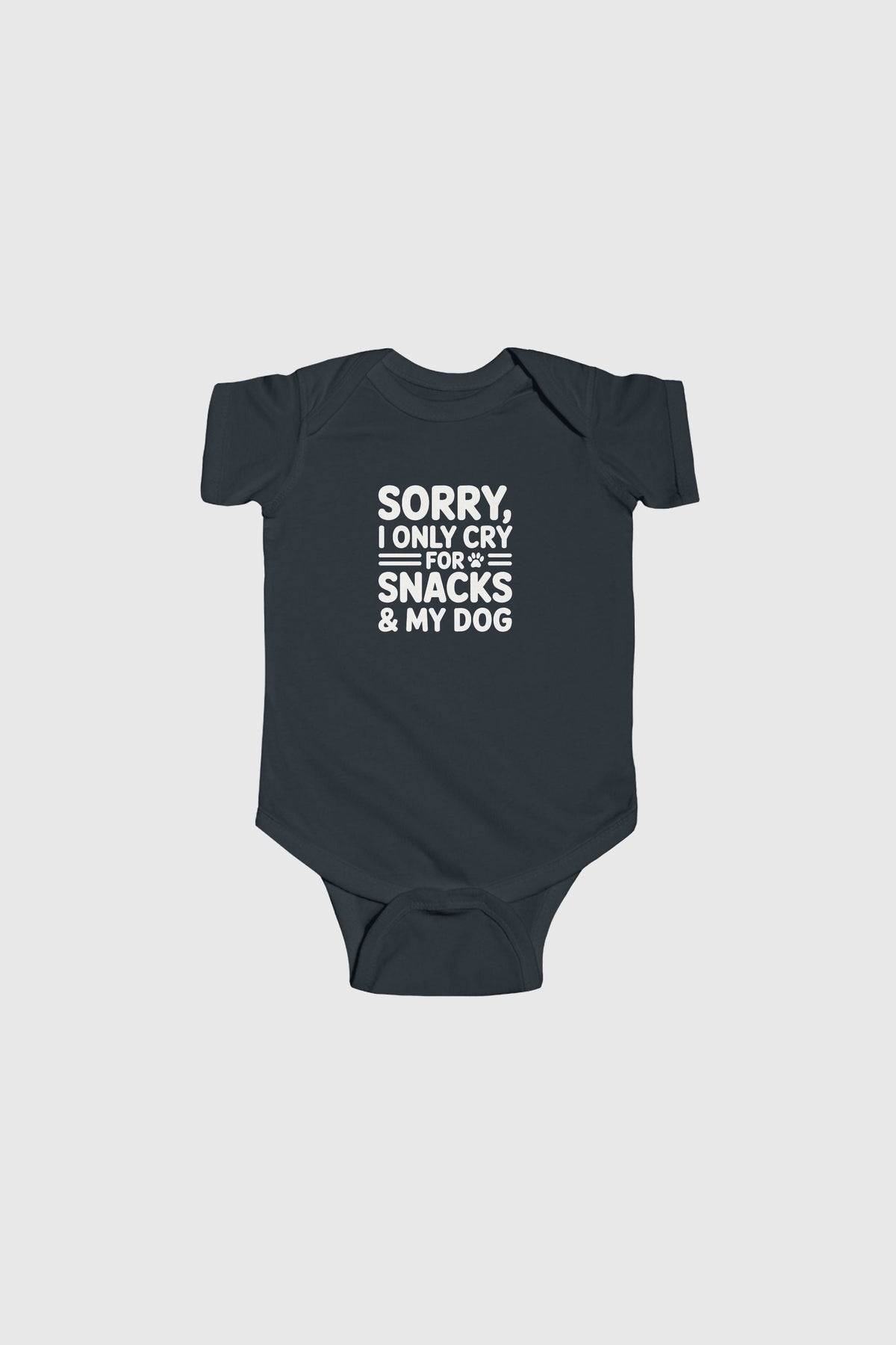 Baby wearing light blue Sorry I Only Cry For Snacks bodysuit