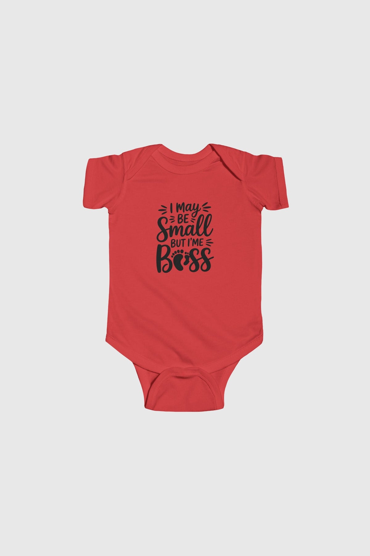 Baby wearing lavender I May Be Small But I'm Boss bodysuit