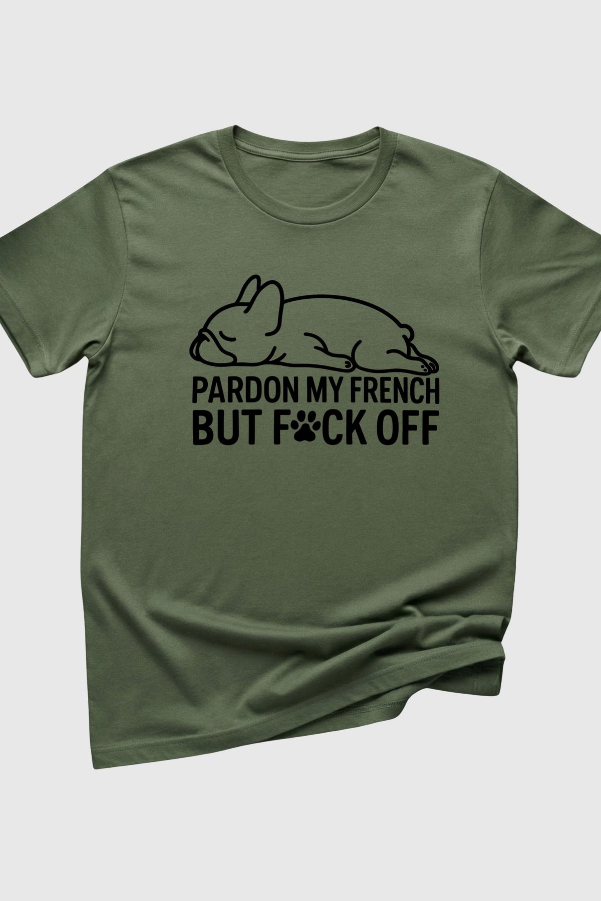 Heather gray t-shirt with Pardon My French Bulldog print, unisex crew neck