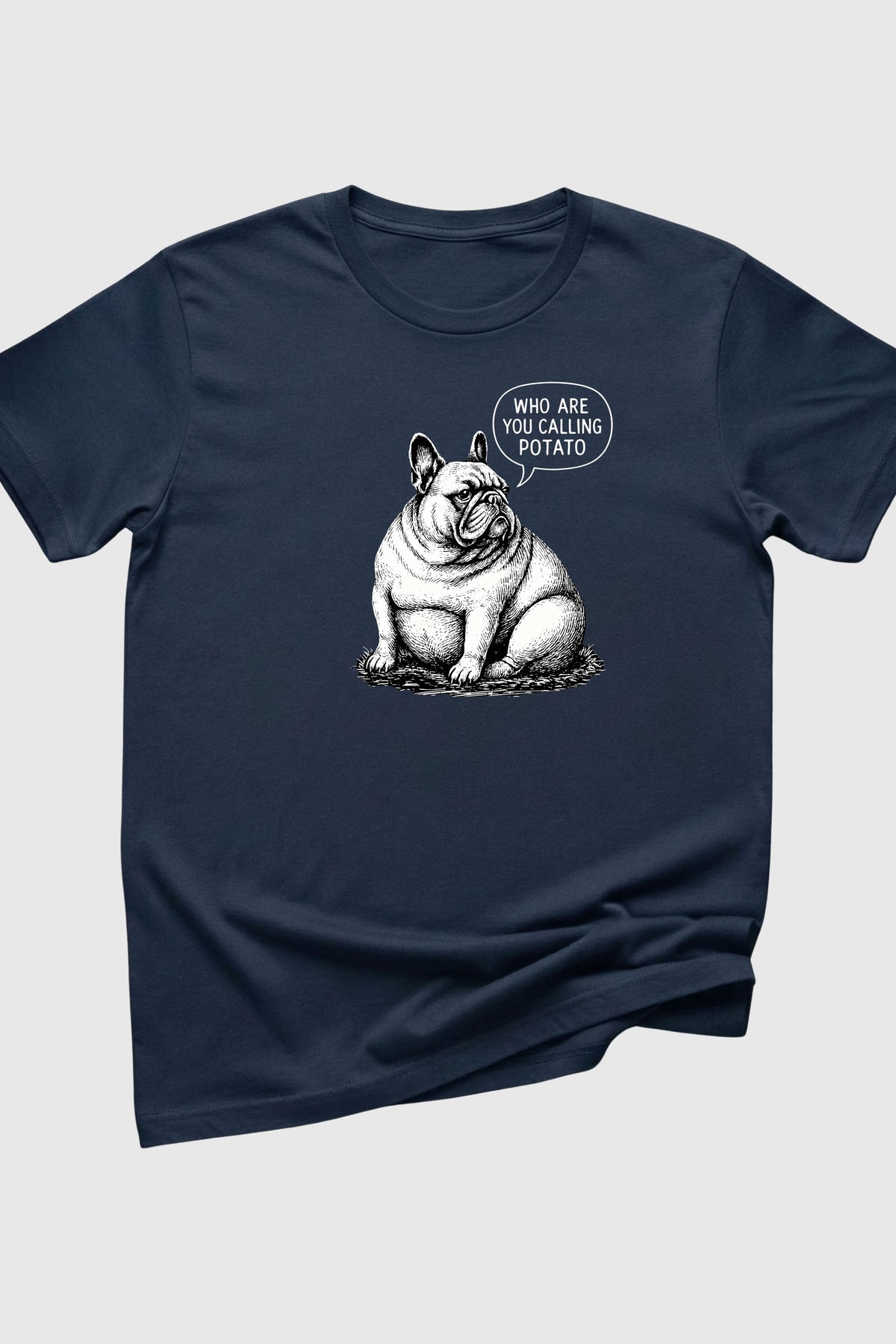 Woman wearing black Who Are You Calling Potato t-shirt