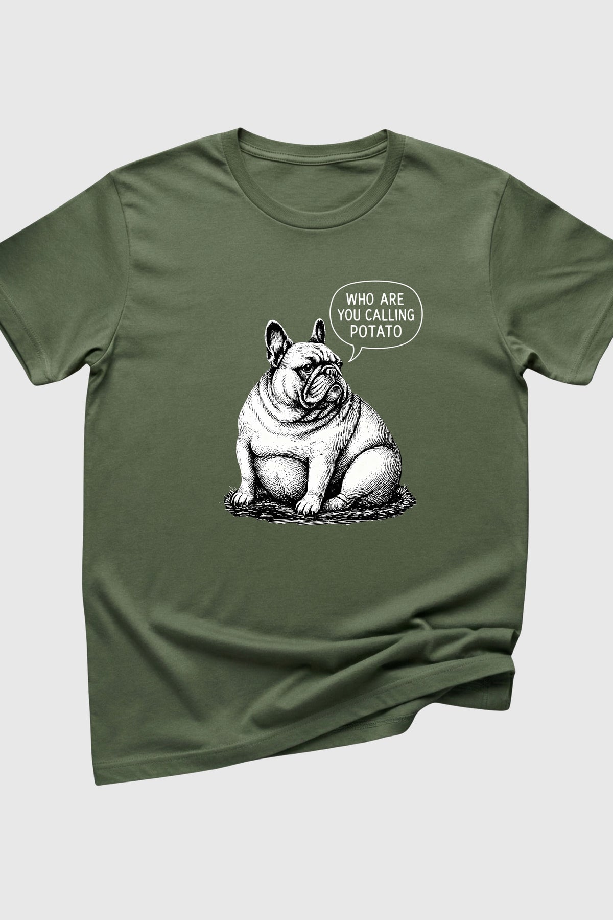 Man wearing black t-shirt with Who Are You Calling Potato print