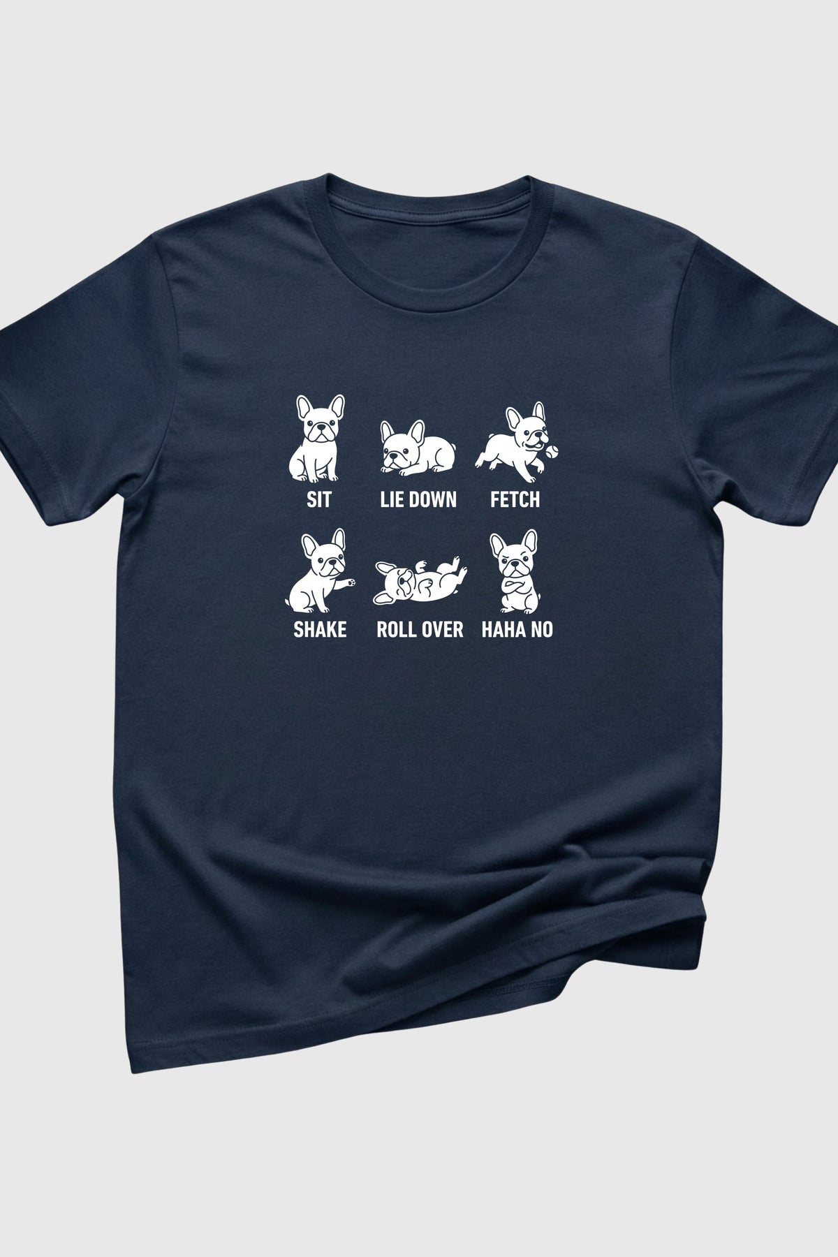 Woman wearing black Sit Lie Down Fetch dog t-shirt