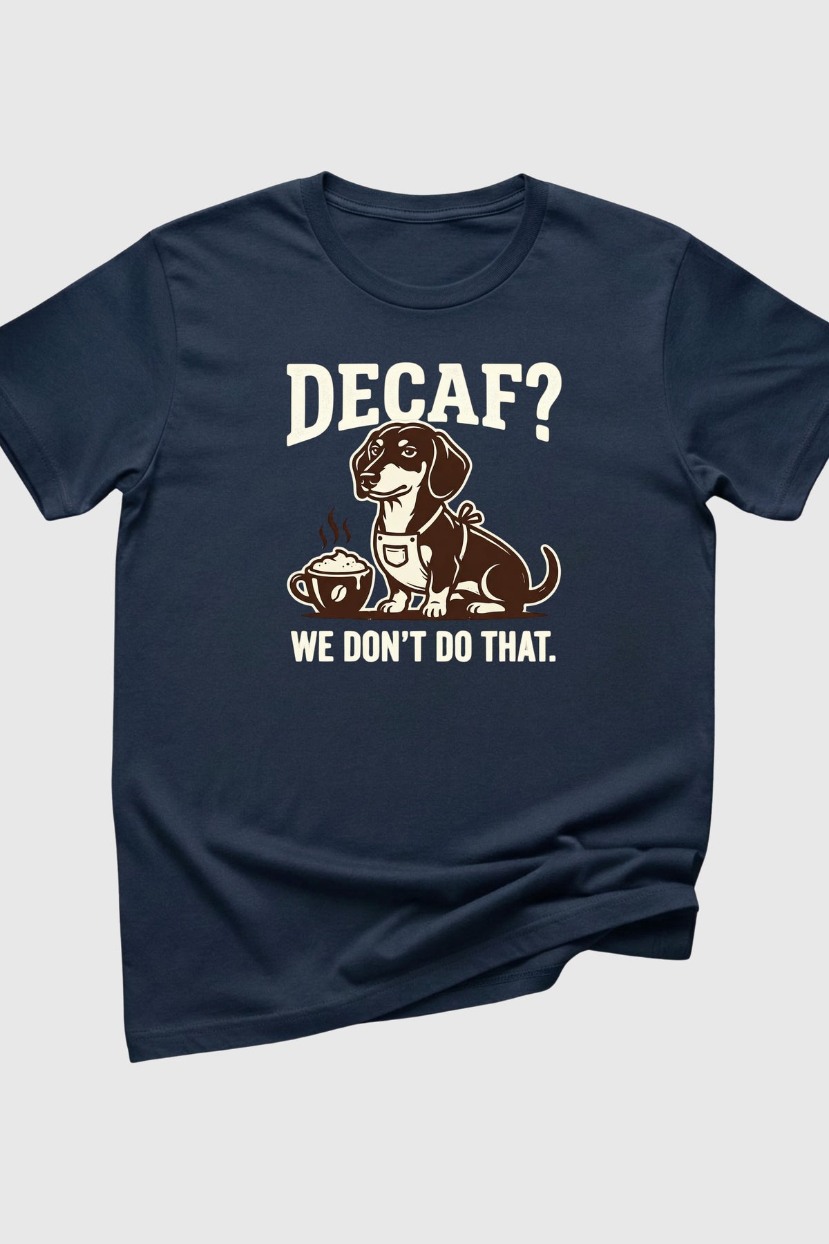 Man wearing black t-shirt with dachshund coffee print