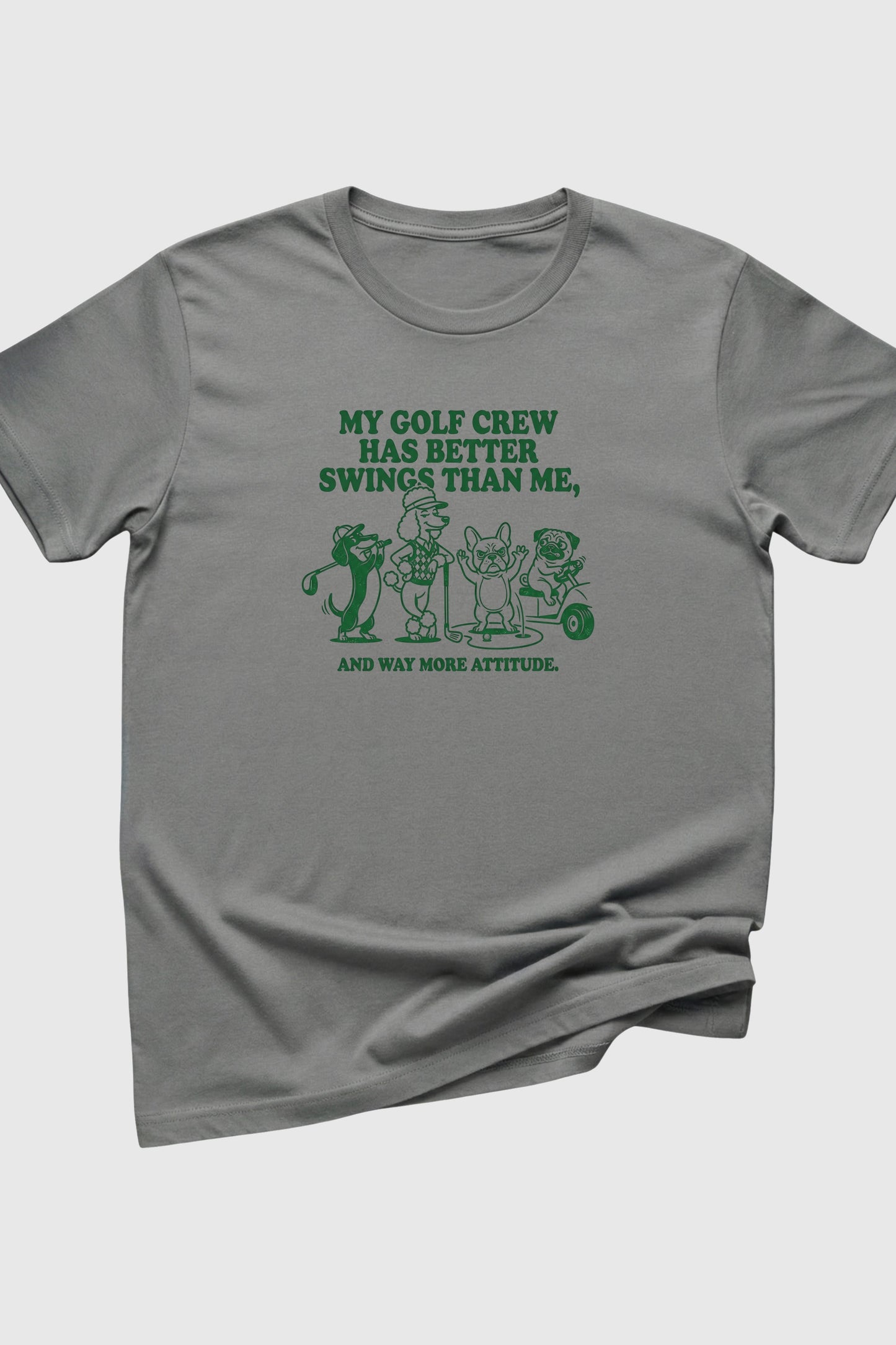 Navy t-shirt with dog golf better swings print, unisex crew neck
