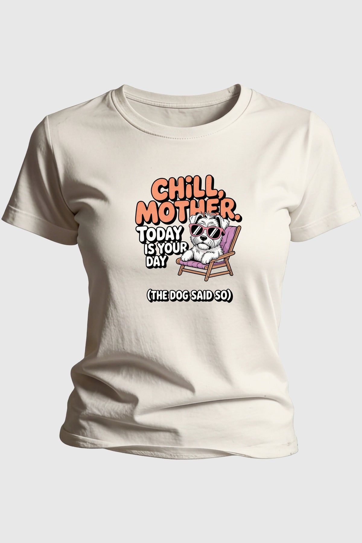 Heather gray t-shirt with chill mother funny dog mom gift print, unisex crew neck