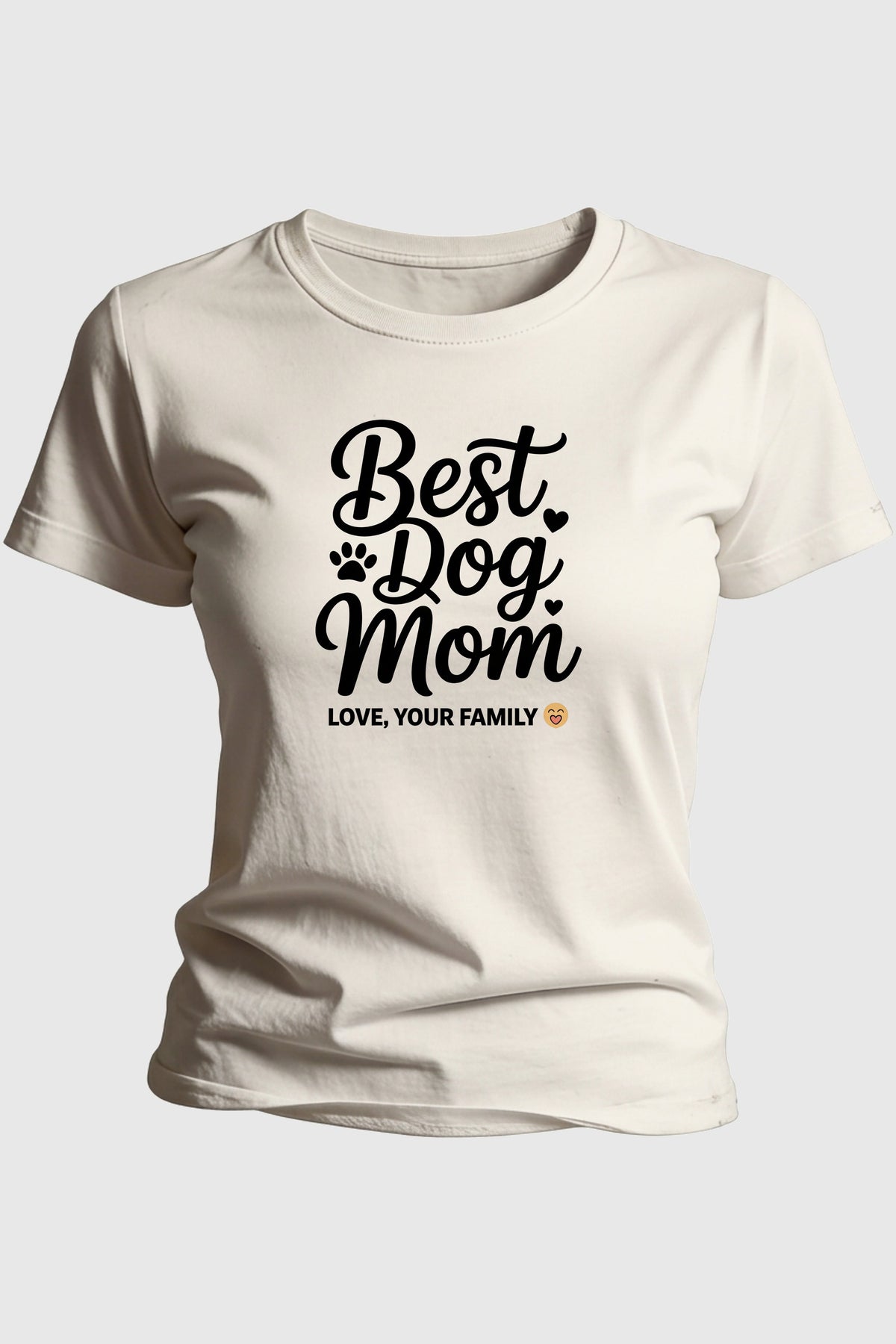 Black t-shirt with best dog mom gift from family print, unisex crew neck