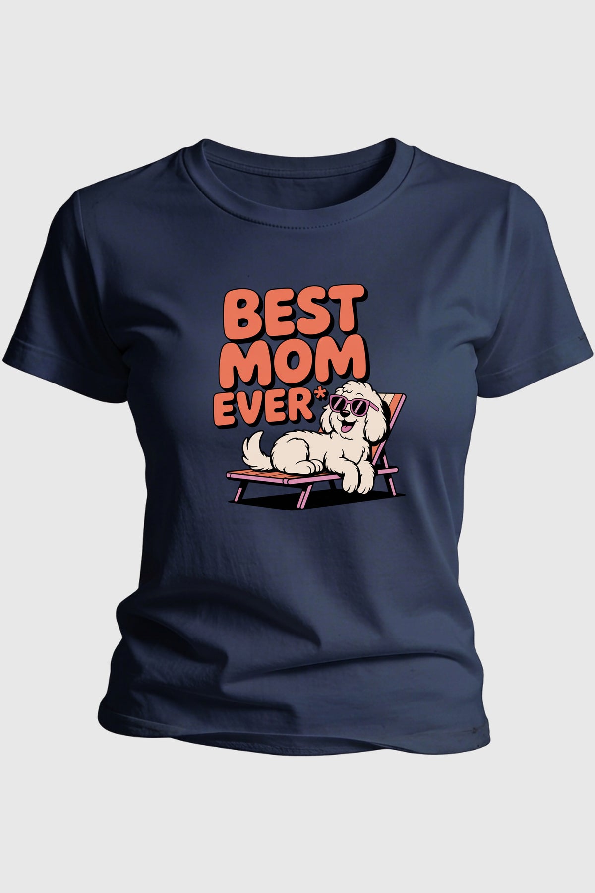 Navy t-shirt with best dog mom ever print, unisex crew neck