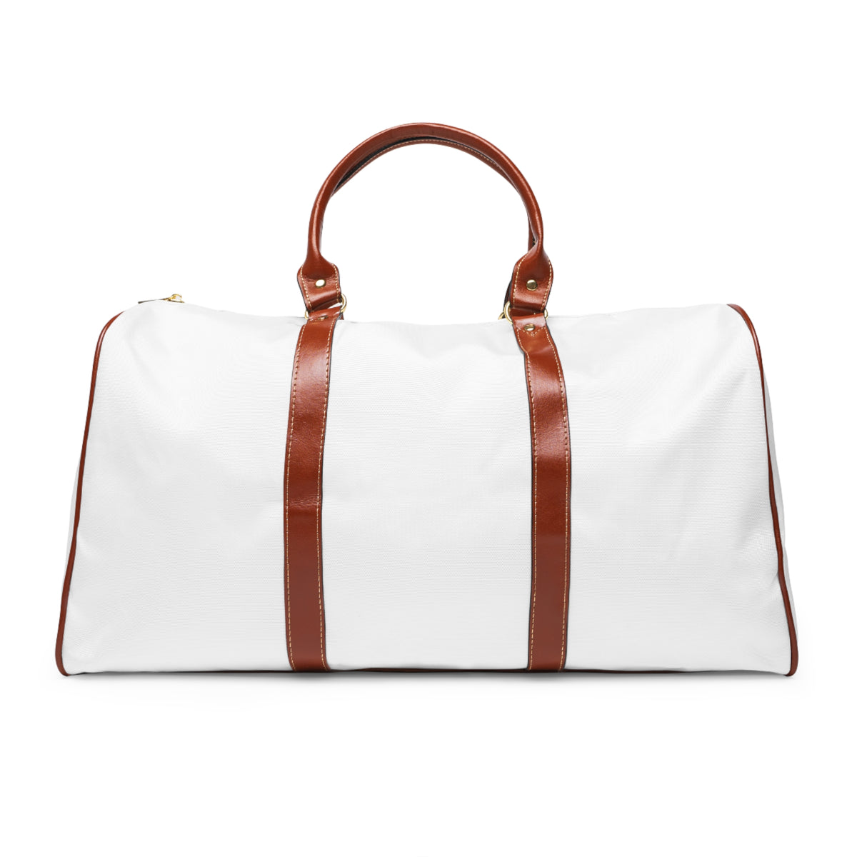 Color: White. Swing Dachshund golf travel bag in white, plain back view with brown PU handles.