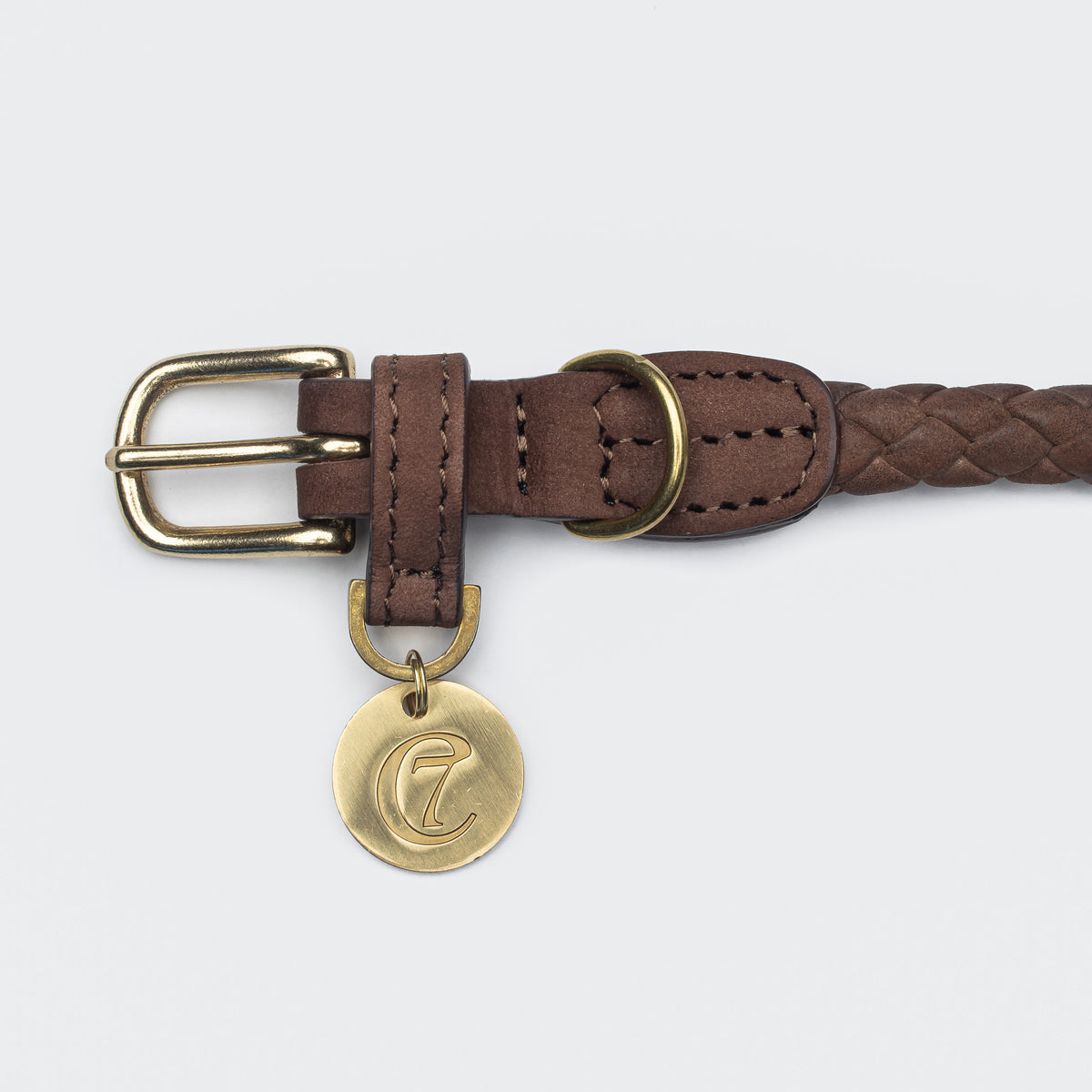 Hazel leather dog collar back view, quick-release buckle