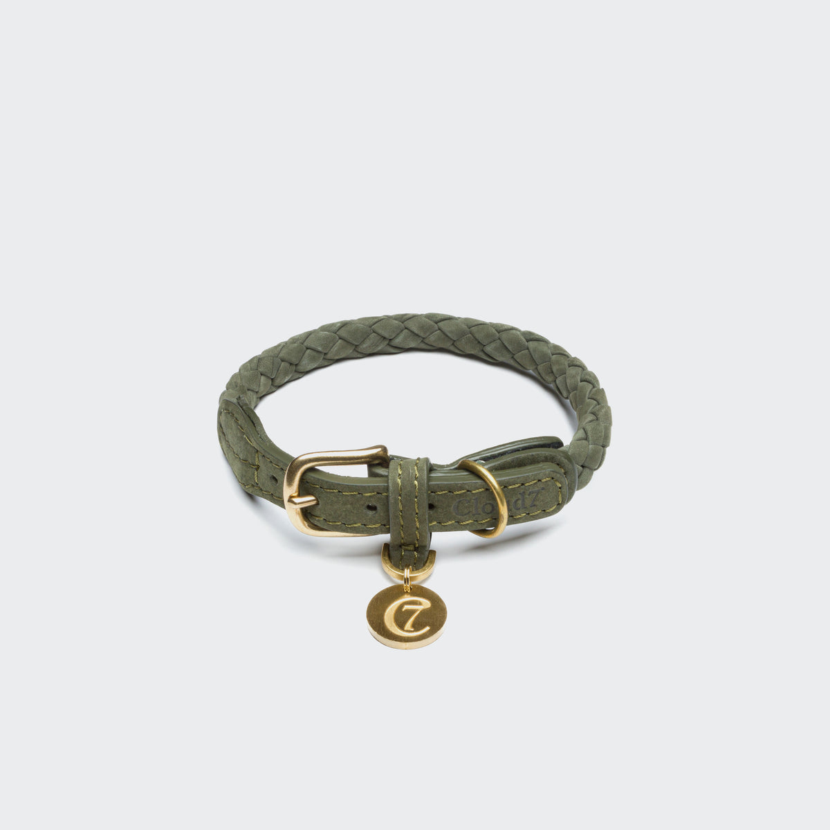 Olive leather dog collar, Cloud 7 Ravello style