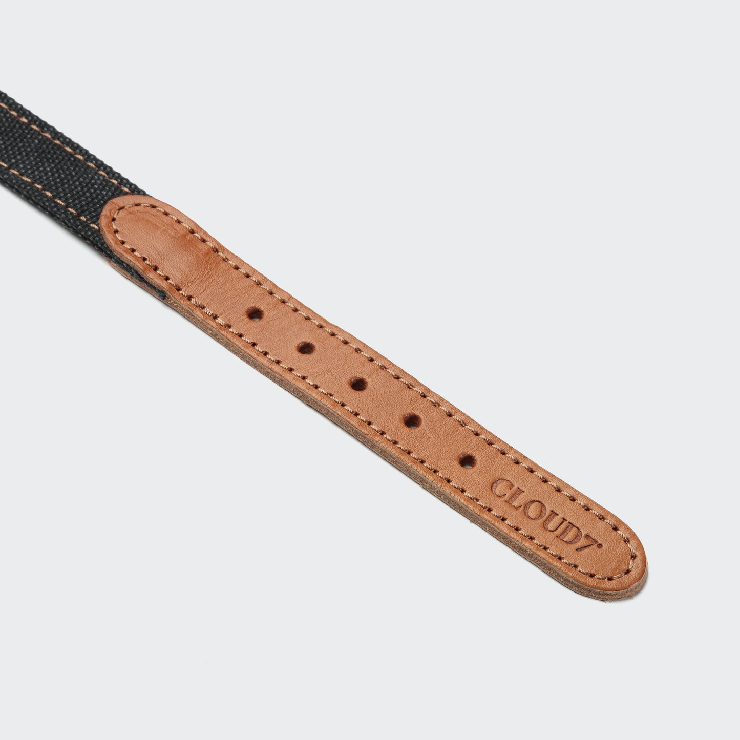 Black canvas dog collar side view, adjustable strap