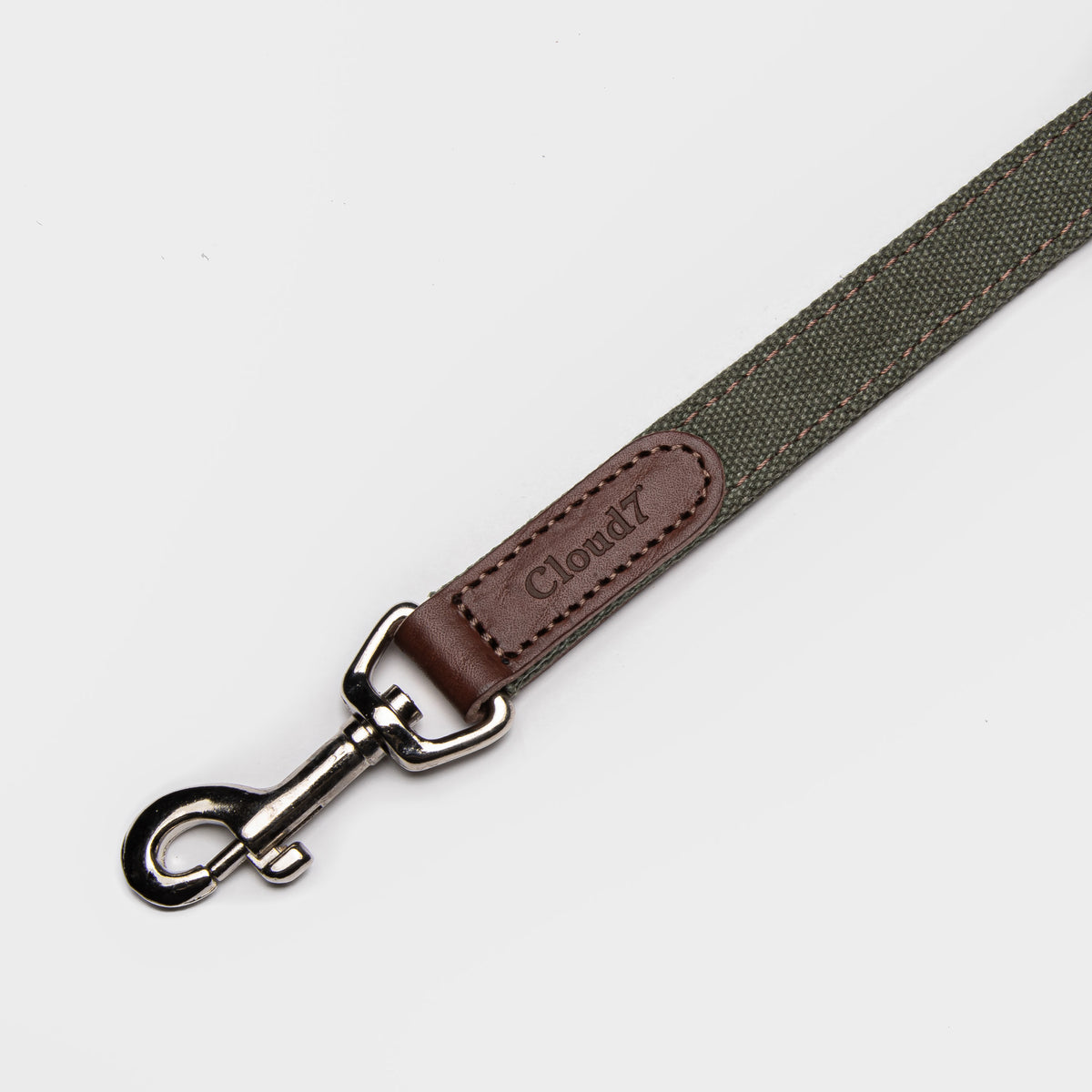 Olive canvas dog leash back view, adjustable length