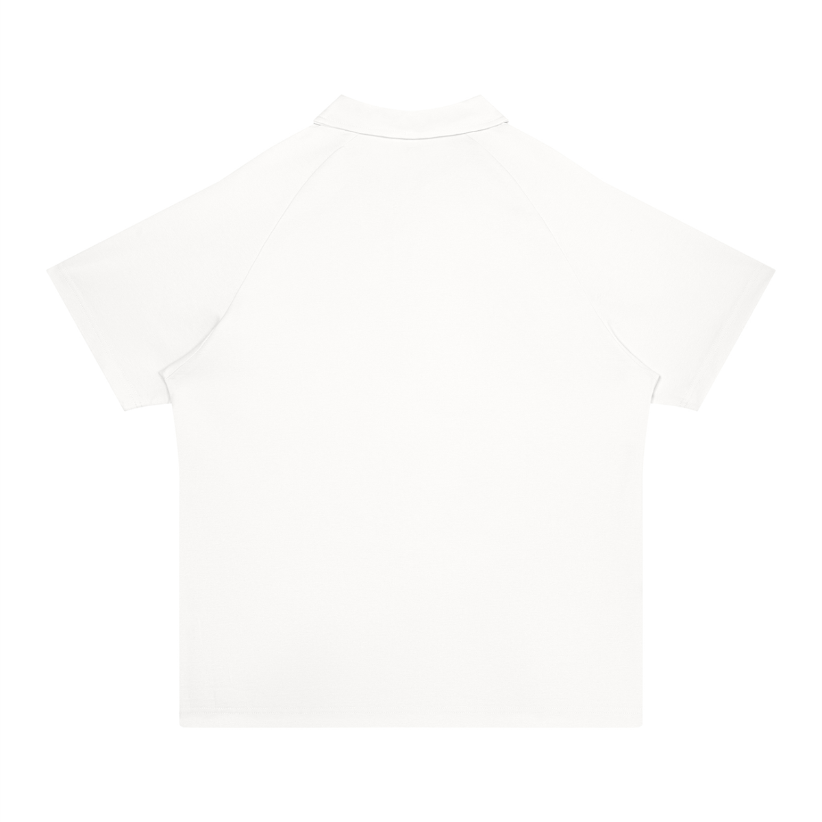 Putting dachshund golf polo, back flatlay. Color: White