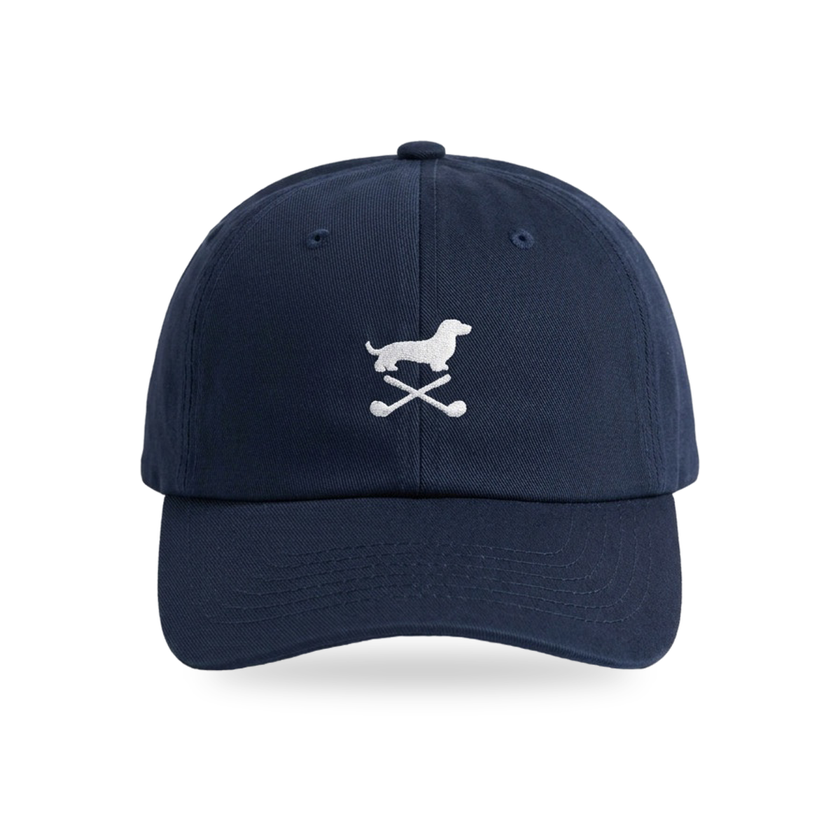 Club Mark Dachshund Golf Cap in Navy White, front view, SitHappens