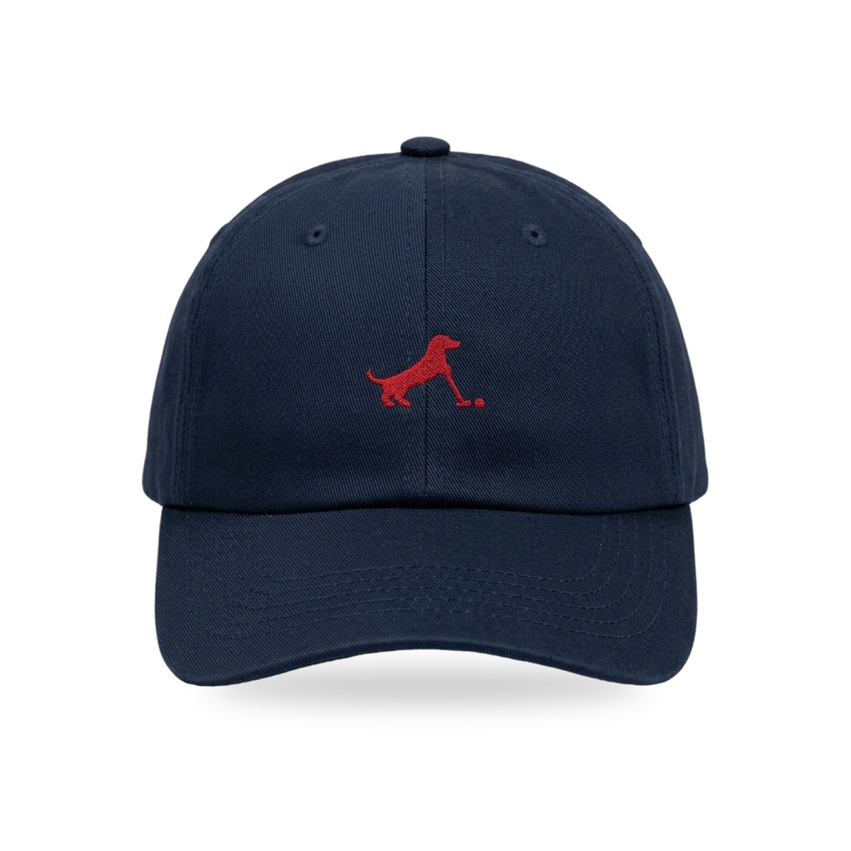 Putting Dachshund Golf Cap in Navy Burgundy, front view, SitHappens
