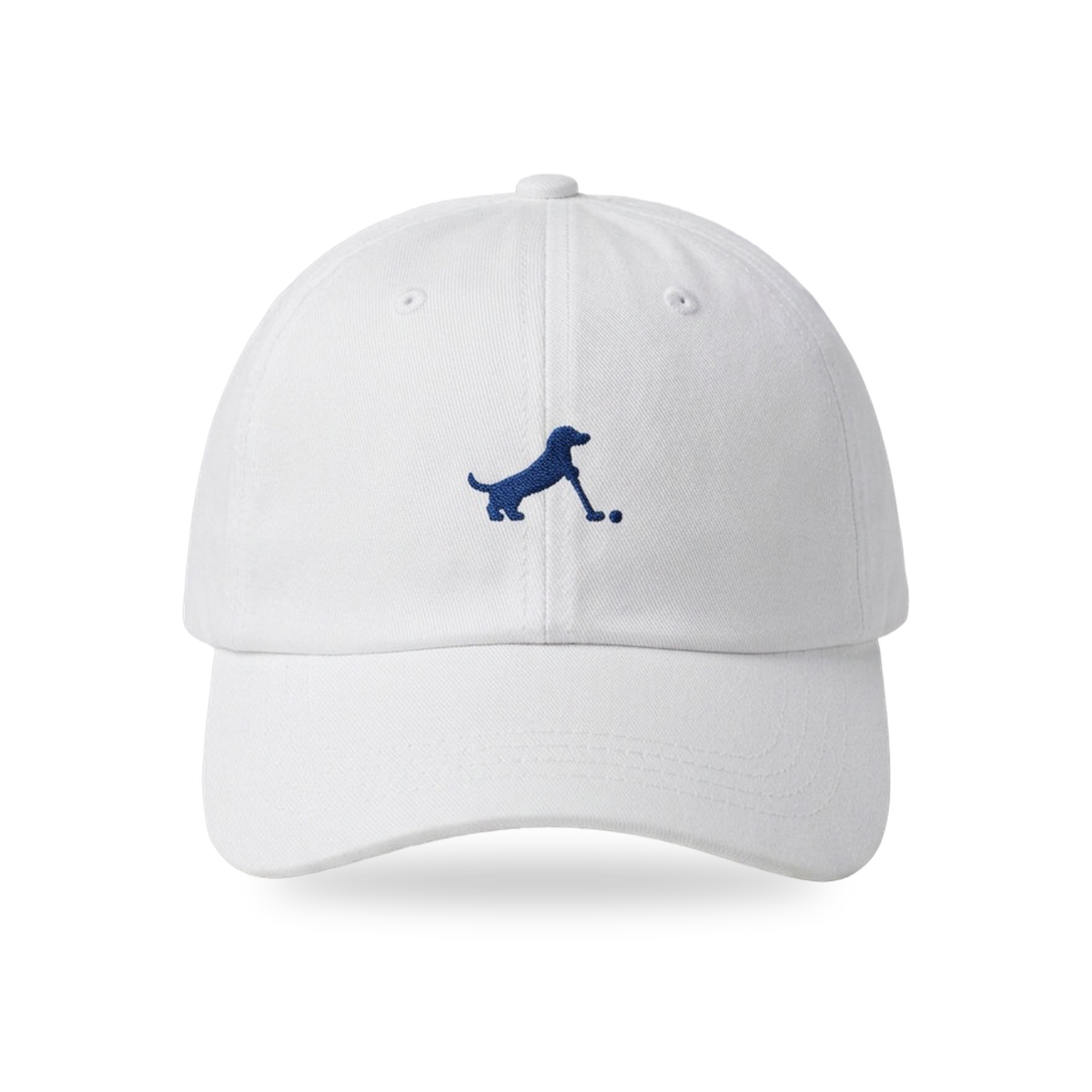 Putting Dachshund Golf Cap in White Navy, front view, SitHappens