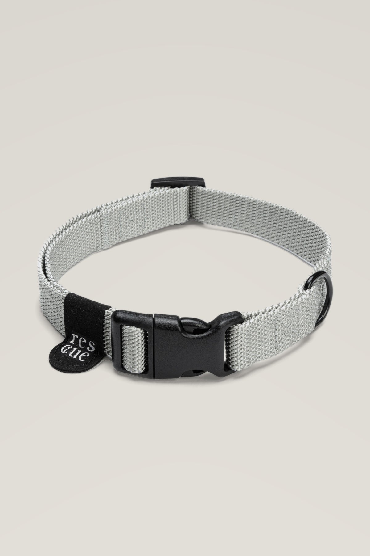 Cloud 7 RESC7UE adjustable nylon dog collar in silver grey with black plastic buckle and rescue tag