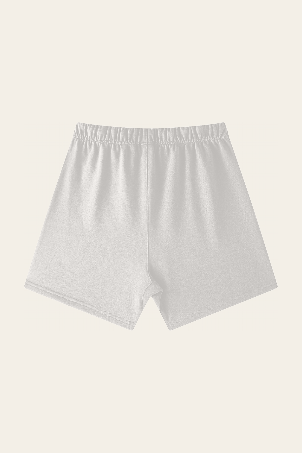 Flat lay of oat gray Club Crest shorts, back view. Color: Oat Gray