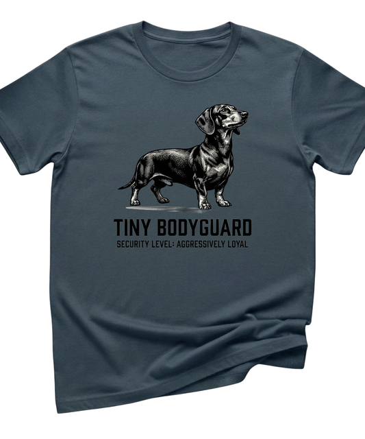 Tiny Bodyguard Dachshund T-Shirt – Funny Dog Tee Unisex
