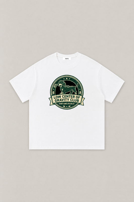 Low Center of Gravity Club Dachshund Golf Tee in white, flat lay front view. Color: White