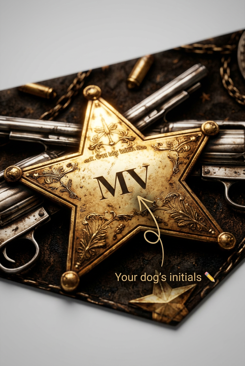 Custom initials detail on sheriff dog bandana, triangle panel