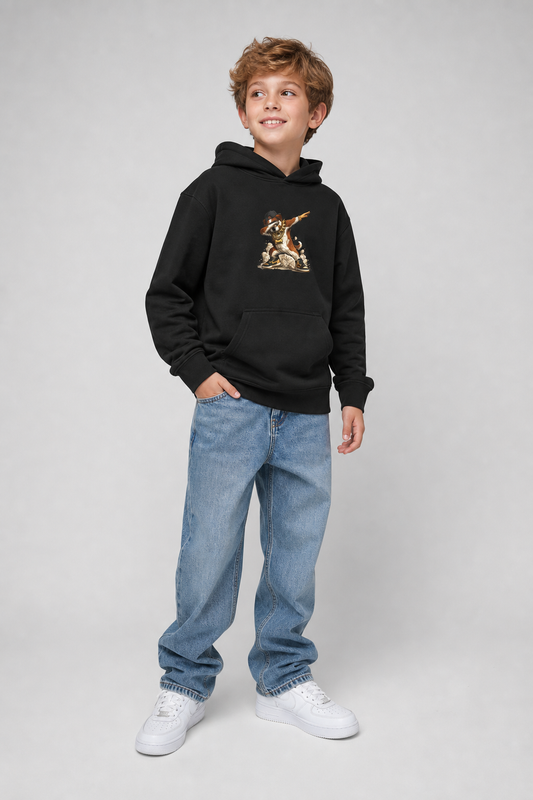 Child wearing dabbing dog kids hoodie, cool graphic