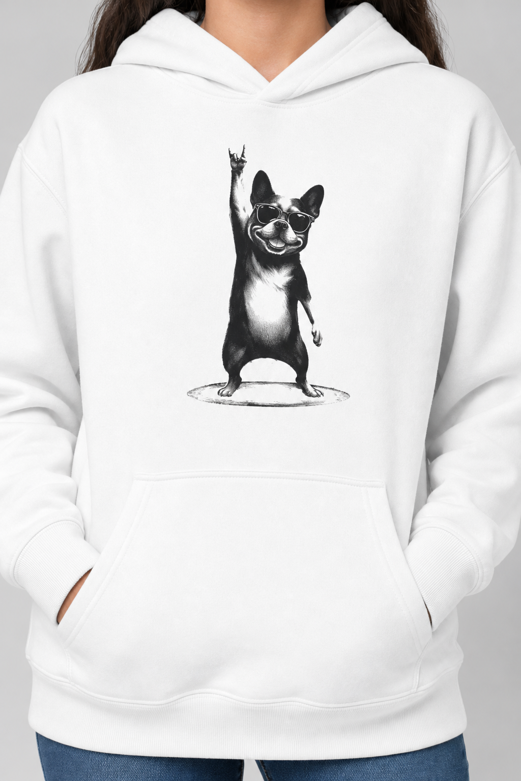 Bulldog print kids hoodie flat lay, children's cotton pullover