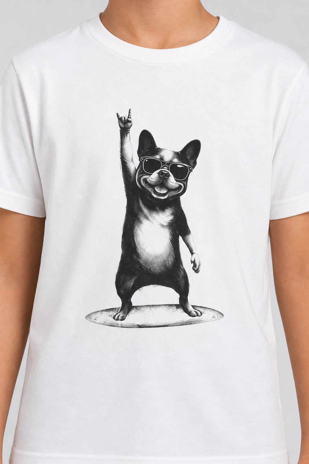 Rock hand bulldog print detail on kids cotton t-shirt