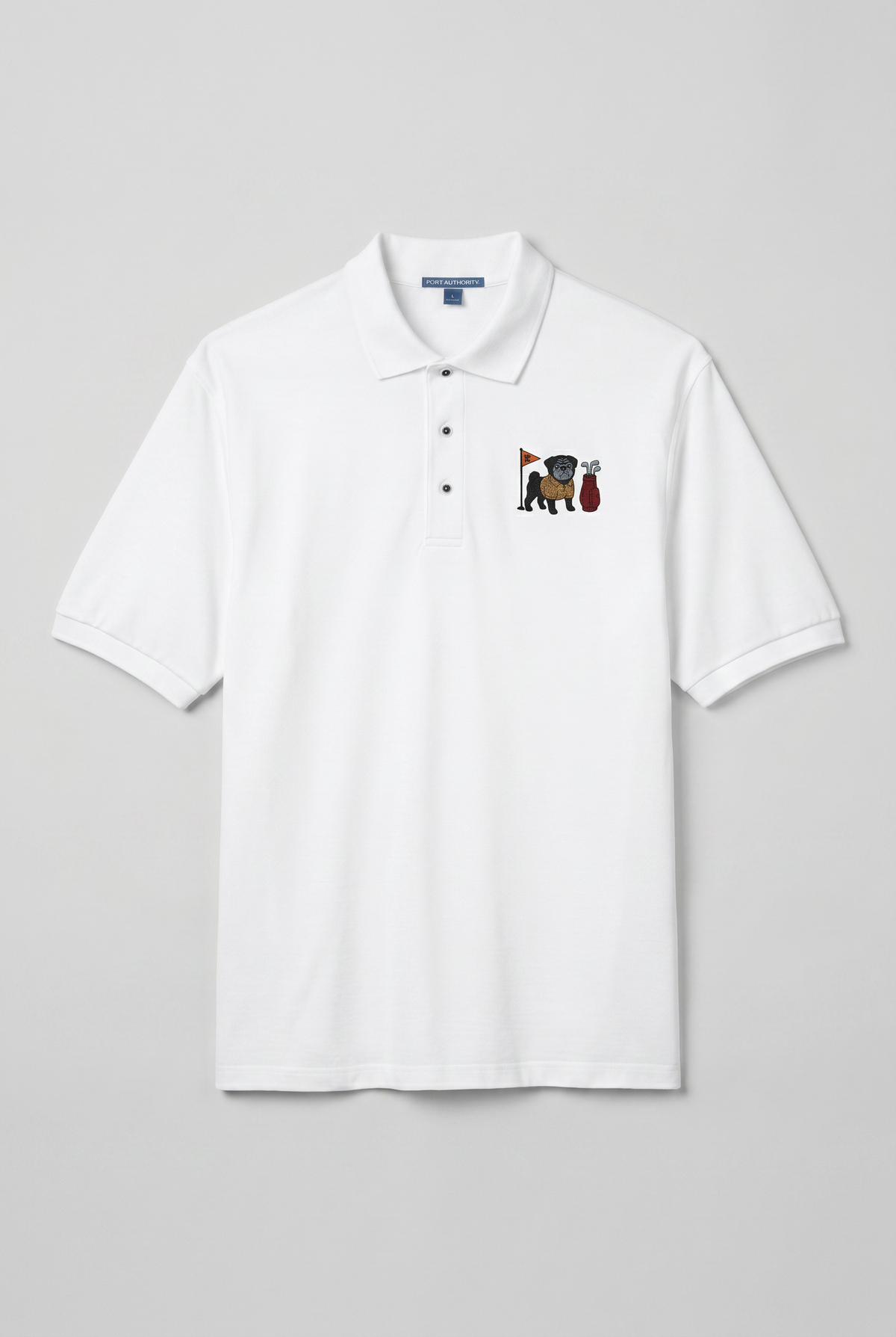 Schwarzer Mops Golfer – Besticktes Polo-Shirt