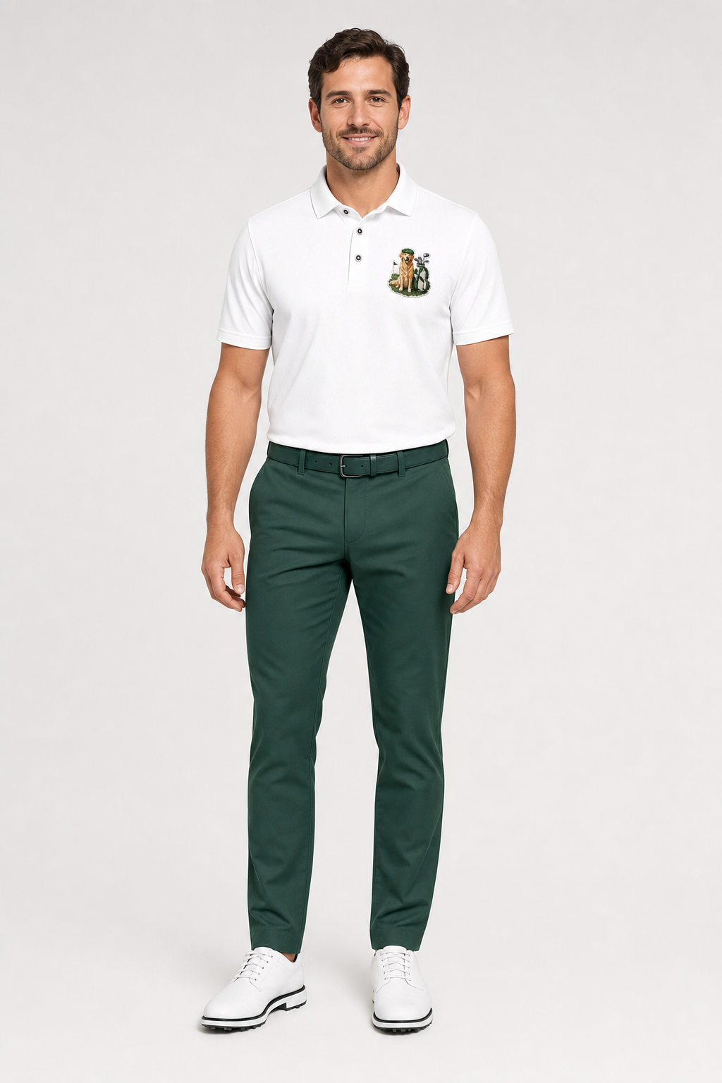 Golden Retriever Golfer – Besticktes Polo-Shirt