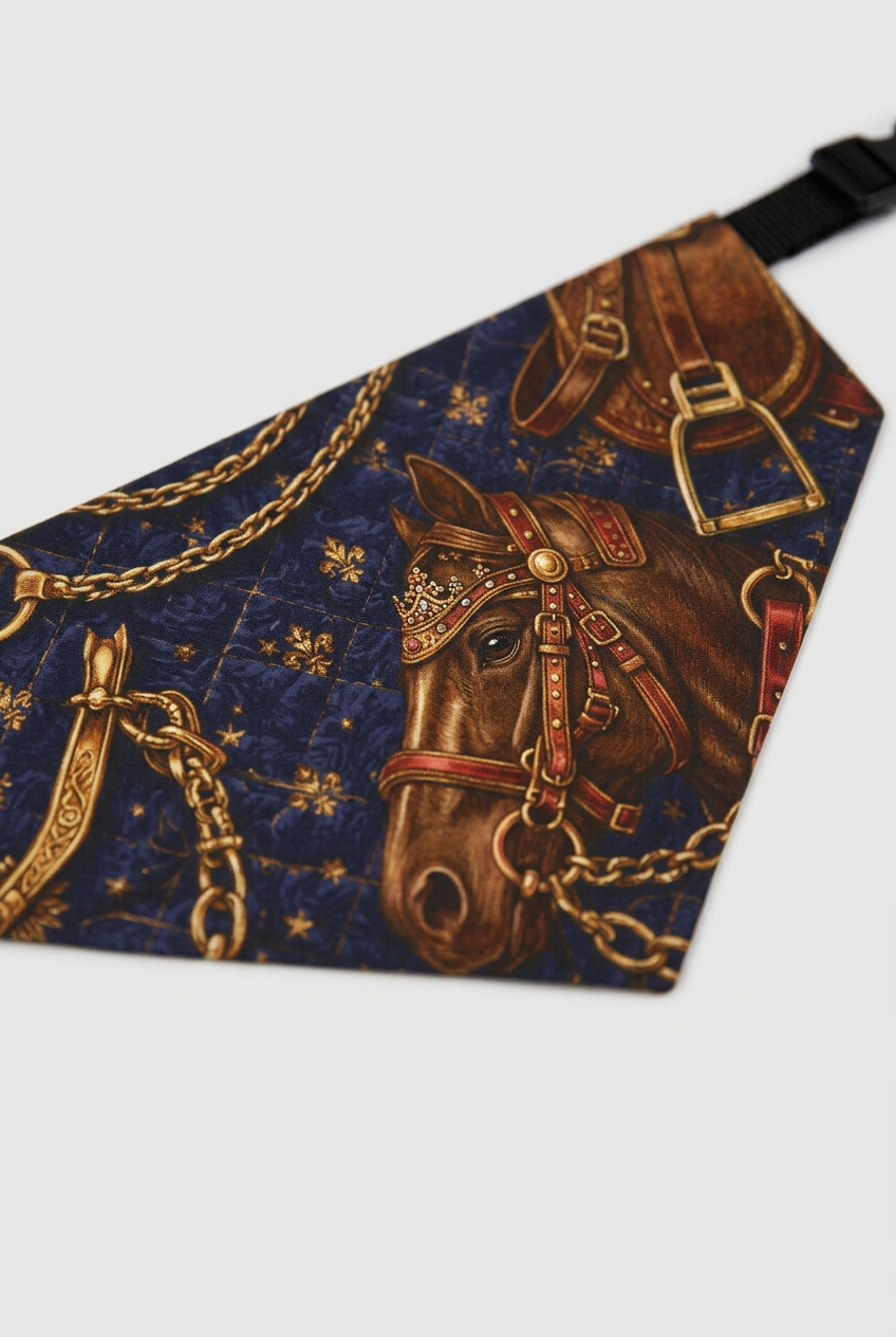Vintage chain print detail on horse tack dog bandana