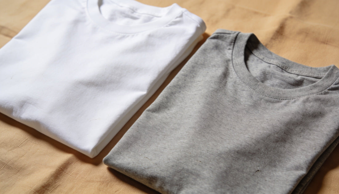 Gildan 64000 and Bella Canvas 3001 blank t-shirts folded side by side showing cotton texture