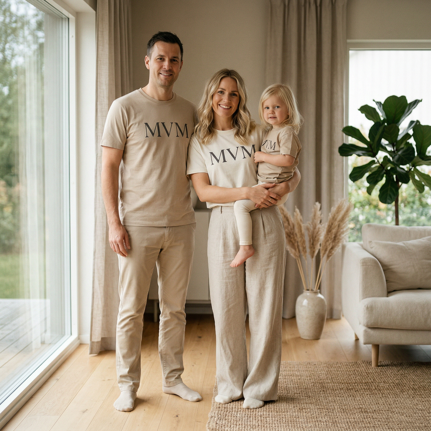 Stylish family wearing funny dog t-shirts, MVM SitHappens dog apparel collection
