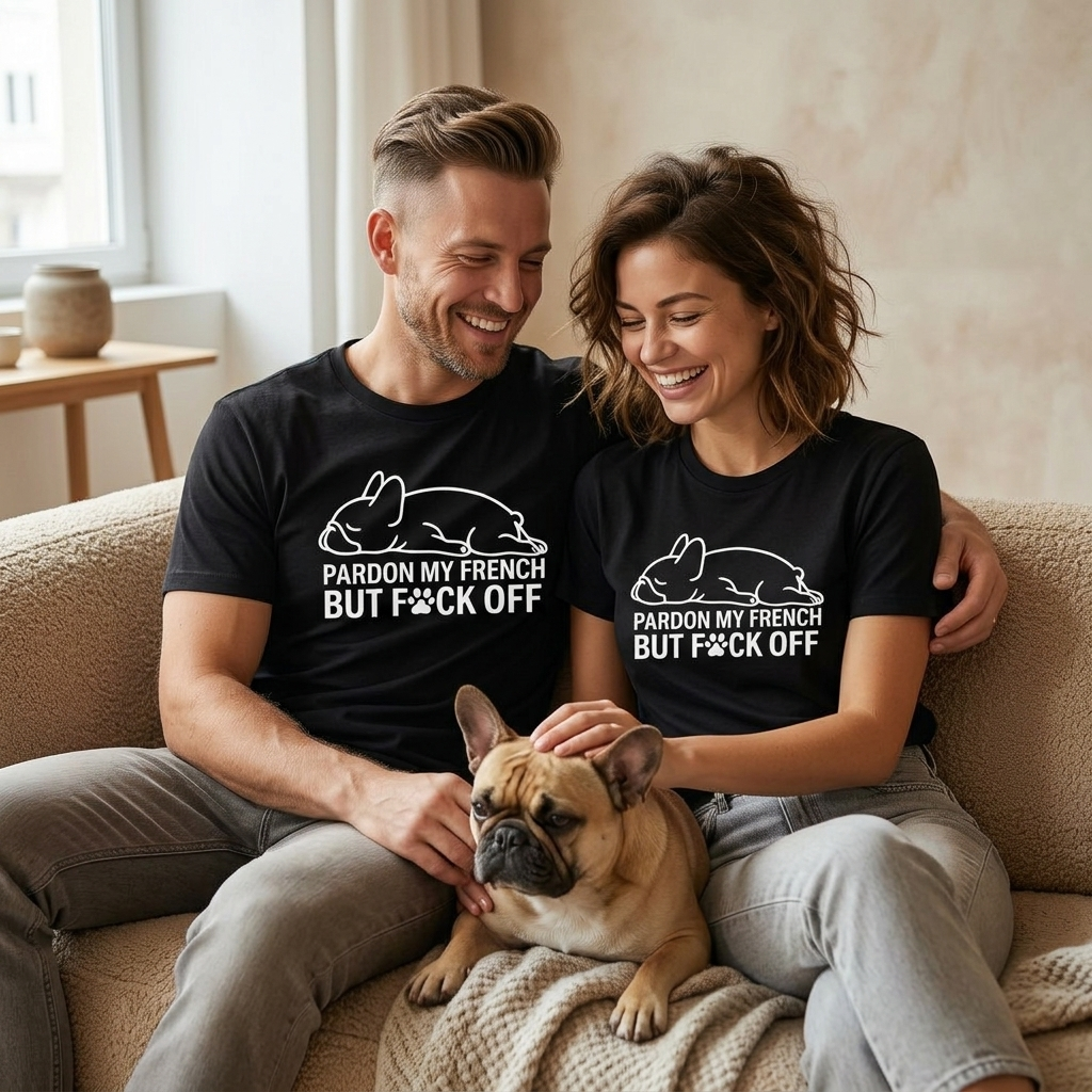 Dog lover in bestselling MVM SitHappens dog apparel, lifestyle photo