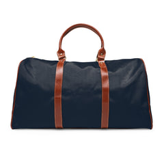 Color: Navy. Putting Dachshund golf travel bag in navy, plain back view with brown PU handles.