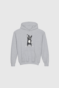 Front view of bulldog kids pullover hoodie, dog lover gift