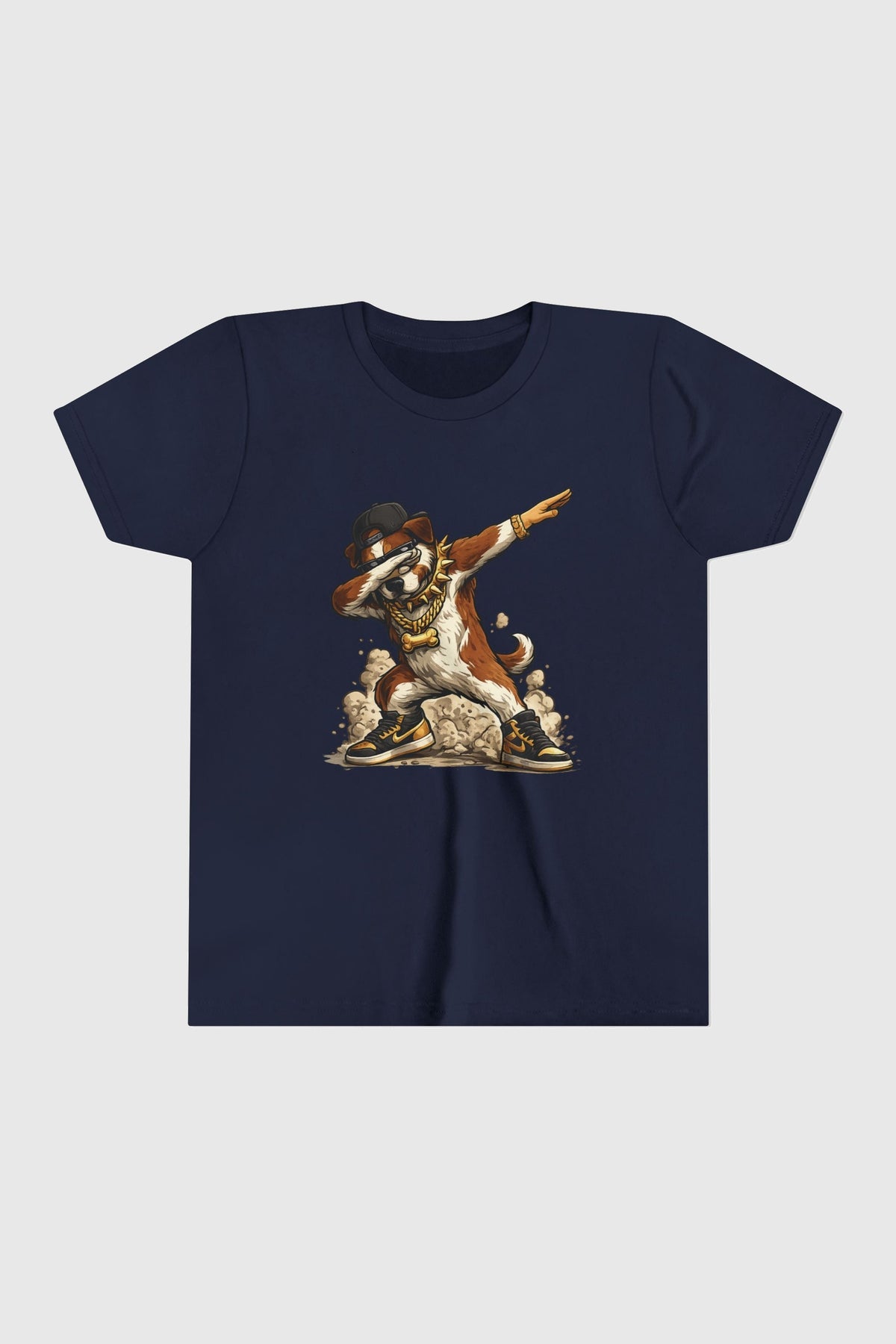 Black children's t-shirt with dabbing dog graphic design