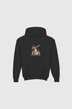 Grey children's hoodie with dabbing dog graphic print
