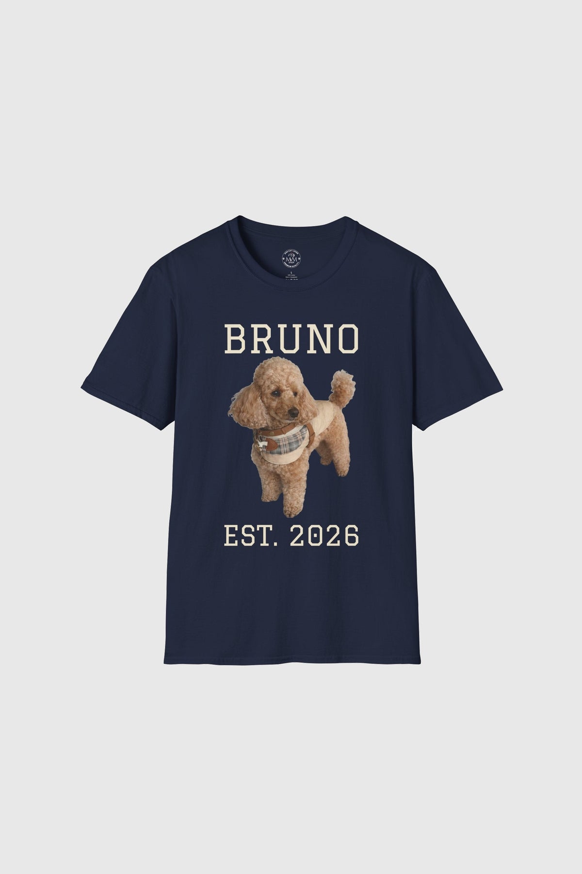Woman wearing black personalized dog t-shirt with custom name